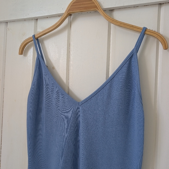 Rusty Ribbed Blue Maxi Dress With Slit - Picture 2 of 11